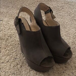 Shoemint Taupe Open-Toe Slingback Wedge Sandals